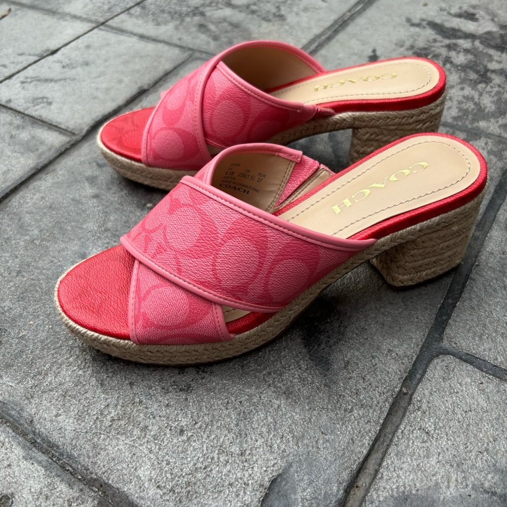 COACH Sloan Sig Espadrille Sandals Pink Red 6.5